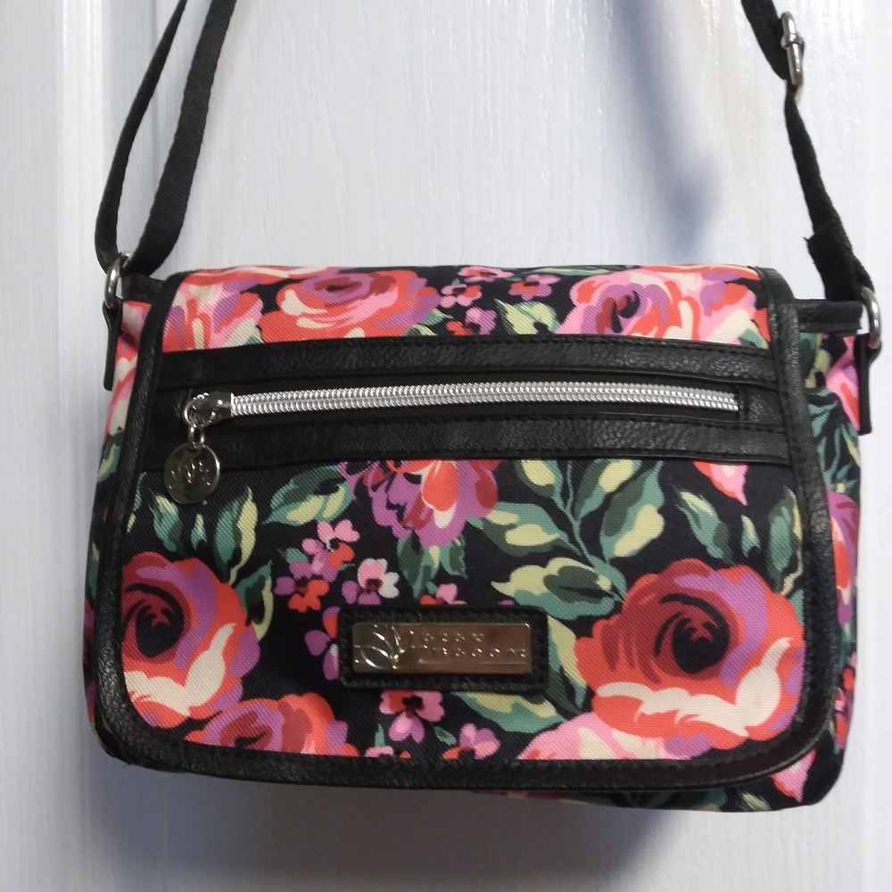 Floral Crossbody Bag in Black & Pink